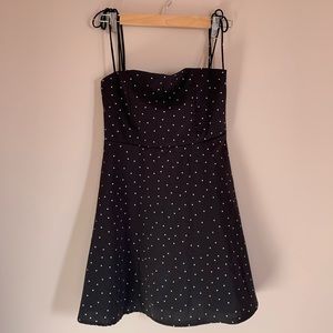 Black polka dot summer dress, spaghetti, tie straps